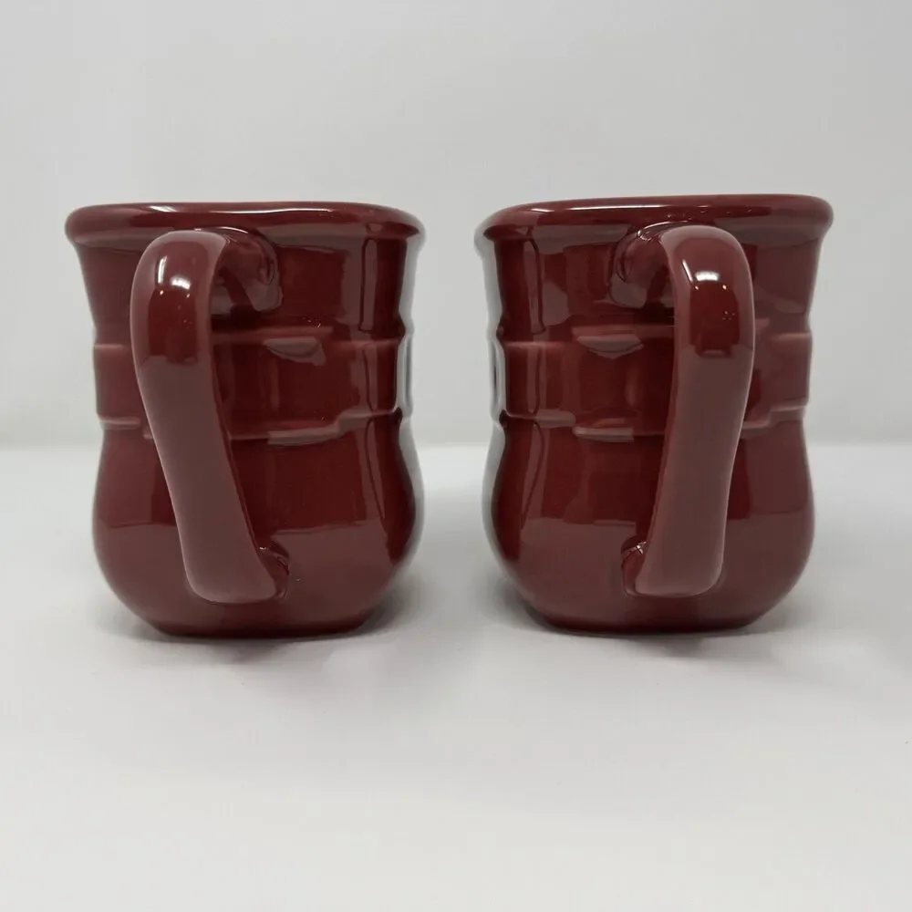 Longaberger Pottery Woven Traditions, 2 Large Square Coffee Mugs Paprika EUC